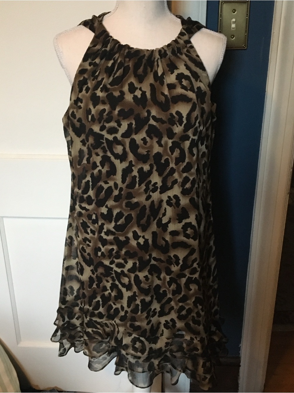 J.B.S. Sleeveless Leopard Print A-Line Dress - Brown/Black